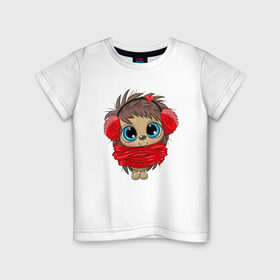 Детская футболка хлопок с принтом Милый новогодний ёжик в Курске, 100% хлопок | круглый вырез горловины, полуприлегающий силуэт, длина до линии бедер | 