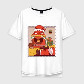 Мужская футболка хлопок Oversize с принтом Пьяный Санта в Курске, 100% хлопок | свободный крой, круглый ворот, “спинка” длиннее передней части | 