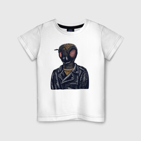 Детская футболка хлопок с принтом Пчела байкер в Курске, 100% хлопок | круглый вырез горловины, полуприлегающий силуэт, длина до линии бедер | байкер | глаза | кожаная | косуха | насекомое | одежда | пчела | хипстер