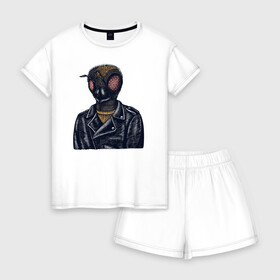 Женская пижама с шортиками хлопок с принтом Пчела байкер в Курске, 100% хлопок | футболка прямого кроя, шорты свободные с широкой мягкой резинкой | байкер | глаза | кожаная | косуха | насекомое | одежда | пчела | хипстер