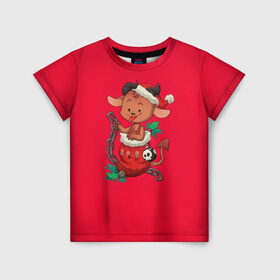 Детская футболка 3D с принтом Новый год | Чертёнок в Курске, 100% гипоаллергенный полиэфир | прямой крой, круглый вырез горловины, длина до линии бедер, чуть спущенное плечо, ткань немного тянется | 