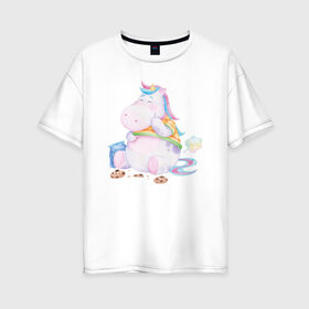 Женская футболка хлопок Oversize с принтом Хрум в Курске, 100% хлопок | свободный крой, круглый ворот, спущенный рукав, длина до линии бедер
 | арт | графика | единорог | пони | фэнтази