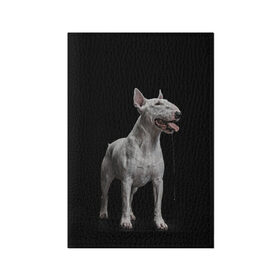 Обложка для паспорта матовая кожа с принтом Bully в Курске, натуральная матовая кожа | размер 19,3 х 13,7 см; прозрачные пластиковые крепления | Тематика изображения на принте: bull terrier | dog | ears | eyes | fangs | jaw | muzzle | paws | saliva | tongue | бультерьер | глаза | клыки | лапы | нос | пасть | слюна | собака | уши | язык