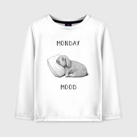 Детский лонгслив хлопок с принтом Monday Mood в Курске, 100% хлопок | круглый вырез горловины, полуприлегающий силуэт, длина до линии бедер | Тематика изображения на принте: dream | monday | mood | rabbit | sleep | заяц | кролик | понедельник | работа | сон | спать