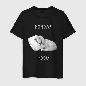 Мужская футболка хлопок с принтом Monday Mood в Курске, 100% хлопок | прямой крой, круглый вырез горловины, длина до линии бедер, слегка спущенное плечо. | dream | monday | mood | rabbit | sleep | заяц | кролик | понедельник | работа | сон | спать