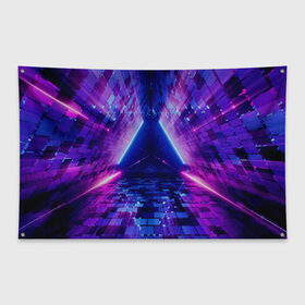Флаг-баннер с принтом Неоновый туннель в Курске, 100% полиэстер | размер 67 х 109 см, плотность ткани — 95 г/м2; по краям флага есть четыре люверса для крепления | геометрия | лазер | неон | розовый | свет | синий | треугольник | фигура | фиолетовый | цвета