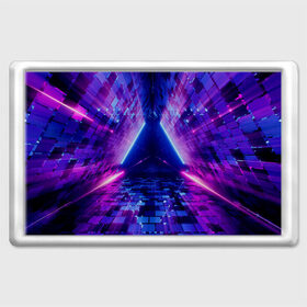 Магнит 45*70 с принтом Неоновый туннель в Курске, Пластик | Размер: 78*52 мм; Размер печати: 70*45 | геометрия | лазер | неон | розовый | свет | синий | треугольник | фигура | фиолетовый | цвета
