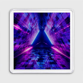 Магнит 55*55 с принтом Неоновый туннель в Курске, Пластик | Размер: 65*65 мм; Размер печати: 55*55 мм | геометрия | лазер | неон | розовый | свет | синий | треугольник | фигура | фиолетовый | цвета
