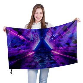 Флаг 3D с принтом Неоновый туннель в Курске, 100% полиэстер | плотность ткани — 95 г/м2, размер — 67 х 109 см. Принт наносится с одной стороны | геометрия | лазер | неон | розовый | свет | синий | треугольник | фигура | фиолетовый | цвета