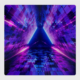 Магнитный плакат 3Х3 с принтом Неоновый туннель в Курске, Полимерный материал с магнитным слоем | 9 деталей размером 9*9 см | геометрия | лазер | неон | розовый | свет | синий | треугольник | фигура | фиолетовый | цвета