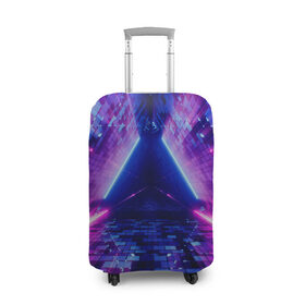 Чехол для чемодана 3D с принтом Неоновый туннель в Курске, 86% полиэфир, 14% спандекс | двустороннее нанесение принта, прорези для ручек и колес | геометрия | лазер | неон | розовый | свет | синий | треугольник | фигура | фиолетовый | цвета