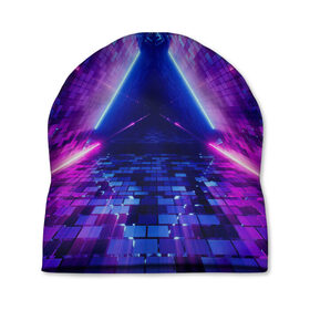 Шапка 3D с принтом Неоновый туннель в Курске, 100% полиэстер | универсальный размер, печать по всей поверхности изделия | геометрия | лазер | неон | розовый | свет | синий | треугольник | фигура | фиолетовый | цвета