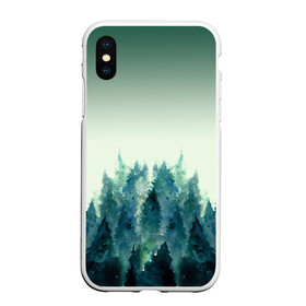 Чехол для iPhone XS Max матовый с принтом акварельный лес градиент в Курске, Силикон | Область печати: задняя сторона чехла, без боковых панелей | акварель | горы | деревья | дымка | ели | лес | нрадиент | олень | отражение | природа | рисунок | силуэты