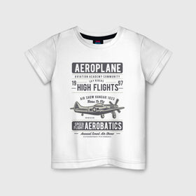 Детская футболка хлопок с принтом Самолет в Курске, 100% хлопок | круглый вырез горловины, полуприлегающий силуэт, длина до линии бедер | aeroplane | air | show | sky | буквы | небо | самолёт | слова | фразы | цифры | шоу
