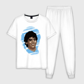 Мужская пижама хлопок с принтом Diego Maradona в Курске, 100% хлопок | брюки и футболка прямого кроя, без карманов, на брюках мягкая резинка на поясе и по низу штанин
 | Тематика изображения на принте: diego maradona | football | диего марадона | матч | первенство | футбол | чемпионат