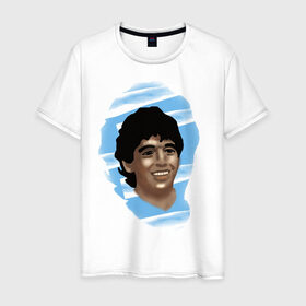 Мужская футболка хлопок с принтом Diego Maradona в Курске, 100% хлопок | прямой крой, круглый вырез горловины, длина до линии бедер, слегка спущенное плечо. | diego maradona | football | диего марадона | матч | первенство | футбол | чемпионат
