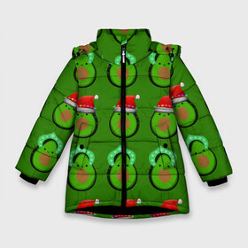 Зимняя куртка для девочек 3D с принтом Авокадо отмечают Новый год! в Курске, ткань верха — 100% полиэстер; подклад — 100% полиэстер, утеплитель — 100% полиэстер. | длина ниже бедра, удлиненная спинка, воротник стойка и отстегивающийся капюшон. Есть боковые карманы с листочкой на кнопках, утяжки по низу изделия и внутренний карман на молнии. 

Предусмотрены светоотражающий принт на спинке, радужный светоотражающий элемент на пуллере молнии и на резинке для утяжки. | 2021 | авокадо | авокадо дед мороз | авокадо дед мороз и снегурочка | авокадо новый год | авокадо паттерн | авокадо снегурочка | авокадо тусовка | дед мороз и снегурочка авокадо