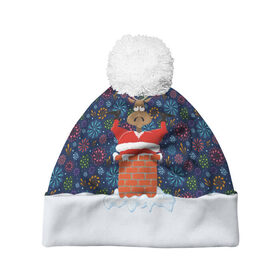 Шапка 3D c помпоном с принтом Санта в Трубе в Курске, 100% полиэстер | универсальный размер, печать по всей поверхности изделия | christmas | merry christmas | дед мороз | ёлка | зима | мороз | новый год | подарок | праздник | рождество | с новым годом | санта клаус | снегурочка | снежинки