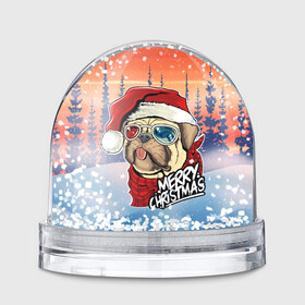 Игрушка Снежный шар с принтом Пришел 2021 в Курске, Пластик | Изображение внутри шара печатается на глянцевой фотобумаге с двух сторон | new year | арт | графика | дед мороз | зима | мопс | новый год | рождество | санта | собаки