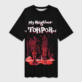 Платье-футболка 3D с принтом Мой сосед в торпоре в Курске,  |  | my neighbor is totoro | torpor | totoro | vampires the masquerade | vtm | wod | world of darkness | вампир | вампиры | миадзаки | миядзаки | мой сосед тоторо | торпор | тоторо | фанарт | шутка | юмор