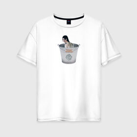 Женская футболка хлопок Oversize с принтом Лань Чжань в ведерке в Курске, 100% хлопок | свободный крой, круглый ворот, спущенный рукав, длина до линии бедер
 | Тематика изображения на принте: ванцзи | ведро | гусу | магистр дьявольского культа | неукротимый | юмор