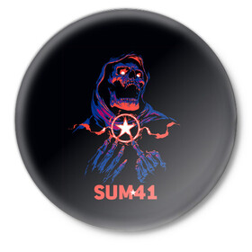 Значок с принтом Sum 41 в Курске,  металл | круглая форма, металлическая застежка в виде булавки | metall | music | punk | rock | sum 41 | альтернатива | метал | музло | музыка | панк | рок | сам 41