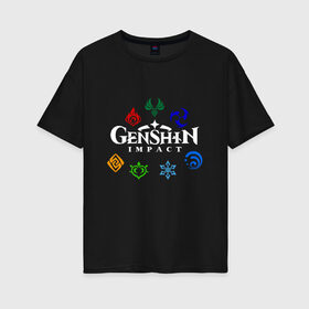 Женская футболка хлопок Oversize с принтом GENSHIN IMPACT в Курске, 100% хлопок | свободный крой, круглый ворот, спущенный рукав, длина до линии бедер
 | game | genshin impact | genshin impact 2020 | аниме. | геншин импакт | геншин импакт карта | игра
