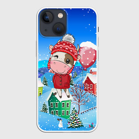 Чехол для iPhone 13 mini с принтом Милый бык с шариком в Курске,  |  | 2021 | 7 января | bull | newyear | santa | бык | быки | бычок | год быка | дед мороз | корова | новогодние каникулы | новогодние праздники | новый 2021 | новый год | новый год 2021 | рождество | сани | санта | санта клаус