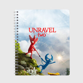 Тетрадь с принтом Unravel Two (Z) в Курске, 100% бумага | 48 листов, плотность листов — 60 г/м2, плотность картонной обложки — 250 г/м2. Листы скреплены сбоку удобной пружинной спиралью. Уголки страниц и обложки скругленные. Цвет линий — светло-серый
 | Тематика изображения на принте: coldwood interactive | unravel | unravel two | головоломка | красная пряжа | распутать | семейная игра | ярни