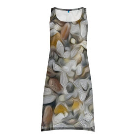 Платье-майка 3D с принтом желто-серый каменный узор в Курске, 100% полиэстер | полуприлегающий силуэт, широкие бретели, круглый вырез горловины, удлиненный подол сзади. | abstraction | pebbles | stones | texture | абстракция | галька | камни | мазки | текстура