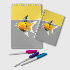 Блокнот с принтом Рыба-акула (PANTONE 13-0647) в Курске, 100% бумага | 48 листов, плотность листов — 60 г/м2, плотность картонной обложки — 250 г/м2. Листы скреплены удобной пружинной спиралью. Цвет линий — светло-серый
 | Тематика изображения на принте: pantone 13 0647 | аквариум | акула | вобла | вода | домино | икра | камбала | карась | кит | лосось | меч | море | мясо | озеро | океан | окунь | пила.карп | плавник.удочка | прикольные | река | русалка | рыбак