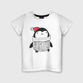 Детская футболка хлопок с принтом Милый пингвин в Курске, 100% хлопок | круглый вырез горловины, полуприлегающий силуэт, длина до линии бедер | 
