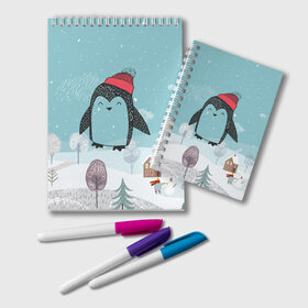 Блокнот с принтом Милый пингвин в Курске, 100% бумага | 48 листов, плотность листов — 60 г/м2, плотность картонной обложки — 250 г/м2. Листы скреплены удобной пружинной спиралью. Цвет линий — светло-серый
 | Тематика изображения на принте: 2021 | 7 января | bull | newyear | santa | бык | быки | бычок | год быка | дед мороз | корова | новогодние каникулы | новогодние праздники | новый 2021 | новый год | новый год 2021 | рождество | сани | санта | санта клаус