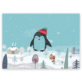 Поздравительная открытка с принтом Милый пингвин в Курске, 100% бумага | плотность бумаги 280 г/м2, матовая, на обратной стороне линовка и место для марки
 | 2021 | 7 января | bull | newyear | santa | бык | быки | бычок | год быка | дед мороз | корова | новогодние каникулы | новогодние праздники | новый 2021 | новый год | новый год 2021 | рождество | сани | санта | санта клаус