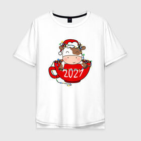 Мужская футболка хлопок Oversize с принтом Милый бычок 2021 в Курске, 100% хлопок | свободный крой, круглый ворот, “спинка” длиннее передней части | 2021 | 7 января | bull | newyear | santa | бык | быки | бычок | год быка | дед мороз | корова | новогодние каникулы | новогодние праздники | новый 2021 | новый год | новый год 2021 | рождество | сани | санта | санта клаус