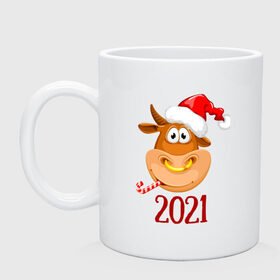Кружка с принтом Веселый бык 2021 в Курске, керамика | объем — 330 мл, диаметр — 80 мм. Принт наносится на бока кружки, можно сделать два разных изображения | 2021 | 7 января | bull | newyear | santa | бык | быки | бычок | год быка | дед мороз | корова | новогодние каникулы | новогодние праздники | новый 2021 | новый год | новый год 2021 | рождество | сани | санта | санта клаус