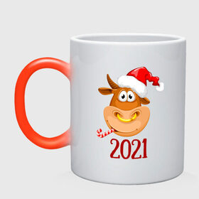 Кружка хамелеон с принтом Веселый бык 2021 в Курске, керамика | меняет цвет при нагревании, емкость 330 мл | 2021 | 7 января | bull | newyear | santa | бык | быки | бычок | год быка | дед мороз | корова | новогодние каникулы | новогодние праздники | новый 2021 | новый год | новый год 2021 | рождество | сани | санта | санта клаус