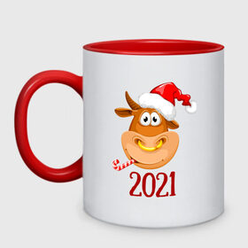 Кружка двухцветная с принтом Веселый бык 2021 в Курске, керамика | объем — 330 мл, диаметр — 80 мм. Цветная ручка и кайма сверху, в некоторых цветах — вся внутренняя часть | Тематика изображения на принте: 2021 | 7 января | bull | newyear | santa | бык | быки | бычок | год быка | дед мороз | корова | новогодние каникулы | новогодние праздники | новый 2021 | новый год | новый год 2021 | рождество | сани | санта | санта клаус