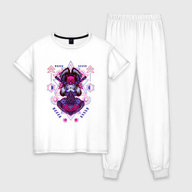 Женская пижама хлопок с принтом Geisha в Курске, 100% хлопок | брюки и футболка прямого кроя, без карманов, на брюках мягкая резинка на поясе и по низу штанин | Тематика изображения на принте: art | brutal | cool | cute | cyber | cybergirl | devil | geisha | geometry | girl | japan | katana | kawai | mask | mecha | robot | sacred | samurai | арт | ветор | геометрические | голова | девушка | кавай | катана | кибер | киборг | маска | маха