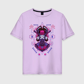Женская футболка хлопок Oversize с принтом Geisha в Курске, 100% хлопок | свободный крой, круглый ворот, спущенный рукав, длина до линии бедер
 | art | brutal | cool | cute | cyber | cybergirl | devil | geisha | geometry | girl | japan | katana | kawai | mask | mecha | robot | sacred | samurai | арт | ветор | геометрические | голова | девушка | кавай | катана | кибер | киборг | маска | маха