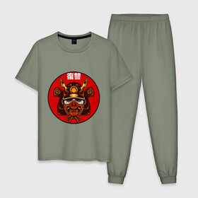 Мужская пижама хлопок с принтом Samurai в Курске, 100% хлопок | брюки и футболка прямого кроя, без карманов, на брюках мягкая резинка на поясе и по низу штанин
 | art | japan | pop art | samurai | yakudza | арт | поп арт | самурай | якудза | япония | японский стиль