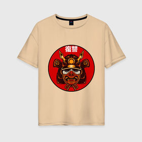 Женская футболка хлопок Oversize с принтом Samurai в Курске, 100% хлопок | свободный крой, круглый ворот, спущенный рукав, длина до линии бедер
 | art | japan | pop art | samurai | yakudza | арт | поп арт | самурай | якудза | япония | японский стиль