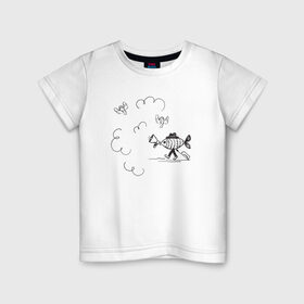 Детская футболка хлопок с принтом Absurd 8 в Курске, 100% хлопок | круглый вырез горловины, полуприлегающий силуэт, длина до линии бедер | графика | звук | иллюстрация | облака | рисунок | рупор | рыба | ушки | черно белый | шляпа | юмор