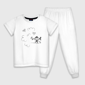 Детская пижама хлопок с принтом Absurd 8 в Курске, 100% хлопок |  брюки и футболка прямого кроя, без карманов, на брюках мягкая резинка на поясе и по низу штанин
 | графика | звук | иллюстрация | облака | рисунок | рупор | рыба | ушки | черно белый | шляпа | юмор