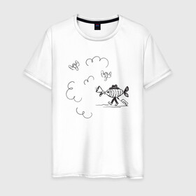 Мужская футболка хлопок с принтом Absurd 8 в Курске, 100% хлопок | прямой крой, круглый вырез горловины, длина до линии бедер, слегка спущенное плечо. | графика | звук | иллюстрация | облака | рисунок | рупор | рыба | ушки | черно белый | шляпа | юмор