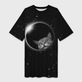 Платье-футболка 3D с принтом Кот в Космосе в Курске,  |  | 2021 | cat | вселенная | галактика | галактический кот | единорог | звезда | звезды | земля | космический кот | космос | кот | кот в космосе | кот мем | котик | кошак | мем | мемы | милый кот | милый котик