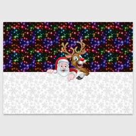 Поздравительная открытка с принтом Новый Год в Курске, 100% бумага | плотность бумаги 280 г/м2, матовая, на обратной стороне линовка и место для марки
 | christmas | merry christmas | дед мороз | ёлка | зима | мороз | новогодний олень | новый год | подарок | праздник | рождество | с новым годом | санта клаус | снегурочка | снежинки