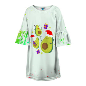 Детское платье 3D с принтом Новогодние Авокадо в Курске, 100% полиэстер | прямой силуэт, чуть расширенный к низу. Круглая горловина, на рукавах — воланы | Тематика изображения на принте: авокадо | веган | еда блогеров | мемы | минимализм | прикольные картинки | прикольные надписи | растение | смешное авокадо | фрукт