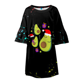 Детское платье 3D с принтом Новогодние Авокадо в Курске, 100% полиэстер | прямой силуэт, чуть расширенный к низу. Круглая горловина, на рукавах — воланы | Тематика изображения на принте: авокадо | веган | еда блогеров | мемы | минимализм | прикольные картинки | прикольные надписи | растение | смешное авокадо | фрукт