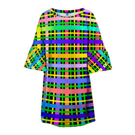 Детское платье 3D с принтом Цветной беспредел в Курске, 100% полиэстер | прямой силуэт, чуть расширенный к низу. Круглая горловина, на рукавах — воланы | Тематика изображения на принте: весна | градиент | краски | праздник | радостное настроение